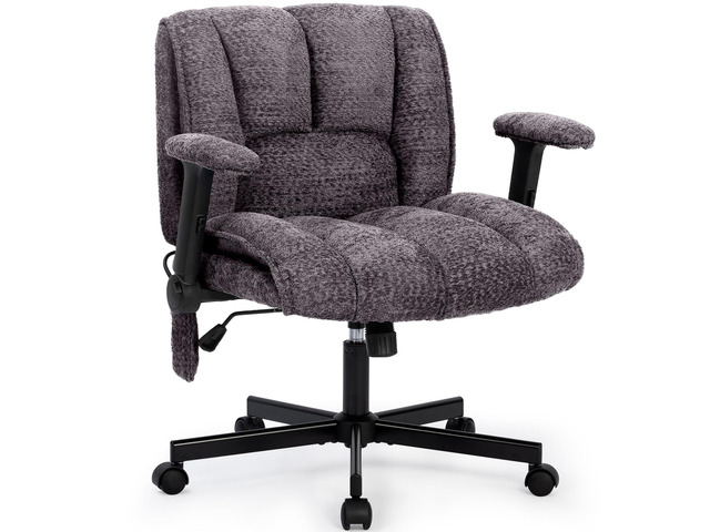 Criss Cross Legged Office Chair with Flip-Up Arms and Wheels, Wide Seat Desk Chair with Built-in Dynamic Airbag Lumbar Support, Modern Cross-Leg...