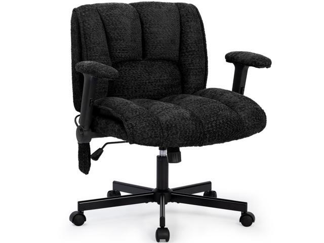Criss Cross Legged Office Chair with Flip-Up Arms and Wheels, Wide Seat Desk Chair with Built-In Dynamic Airbag Lumbar Support, Modern Cross-Leg...