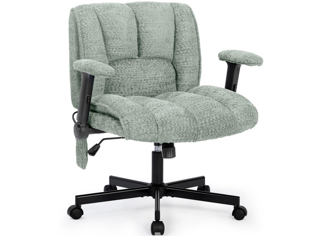Criss Cross Legged Office Chair with Flip-Up Arms and Wheels, Wide Seat Desk Chair with Built-In Dynamic Airbag Lumbar Support, Modern Cross-Leg...