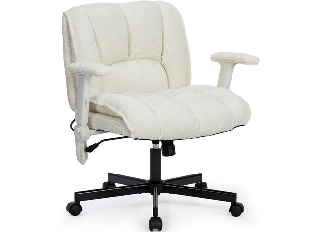 Criss Cross Legged Office Chair with Flip-Up Arms and Wheels, Wide Seat Desk Chair with Built-In Dynamic Airbag Lumbar Support, Modern Cross-Leg...