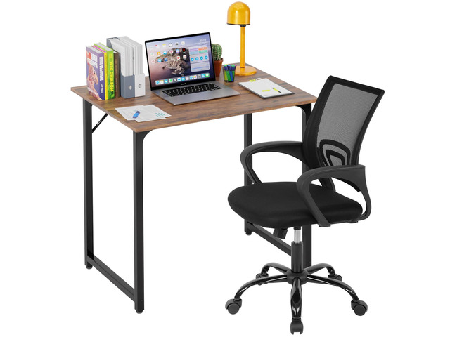 32 Inch Home Office Desk and Chair Set,32 Inch Computer Desk with Ergonomic Height Adjustable Office Chair for Home Office (Vintage and Black)