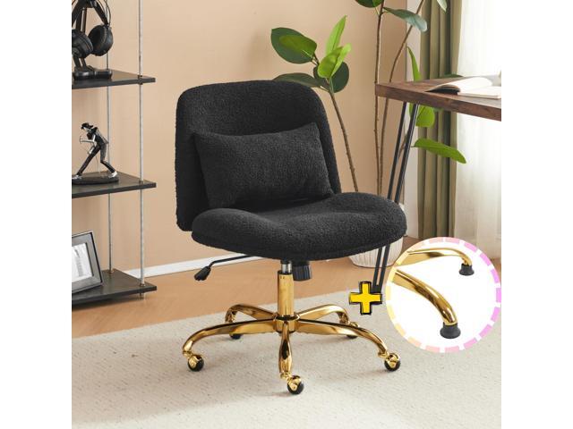 Wide Criss Cross Legged Office Chair,Buttprint Ergonomic Desk Chair Comfy with Pillow & Gold Base,Dual-Use with/no Wheels,Adjustable Vanity Swivel...