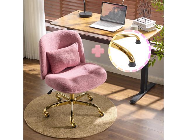 Wide Criss Cross Legged Office Chair,Buttprint Ergonomic Desk Chair Comfy with Pillow & Gold Base,Dual-Use with/no Wheels,Adjustable Vanity Swivel...