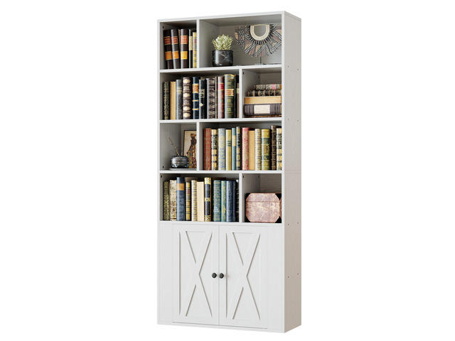 Book Shelf, Tall Bookshelf with Storage, Bookshelves and Bookcases with Doors, 4-Tier Bookcase with 8 Open Cubes for Living Room, Office, Study, White