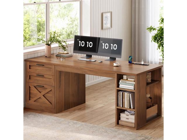 67' Farmhouse L Shaped Desk with Hutch