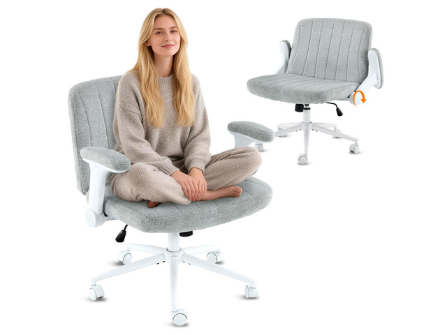 Criss Cross Chair with Adjustable Flip-Up Arms,Cross Legged Chair with Wheels, Extra Wide Office Chair,Cozy Desk Chair for Home Office, Vanity,...