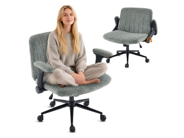 Criss Cross Chair with Adjustable Flip-Up Arms,Cross Legged Chair with Wheels, Extra Wide Office Chair,Cozy Desk Chair for Home Office, Vanity,...
