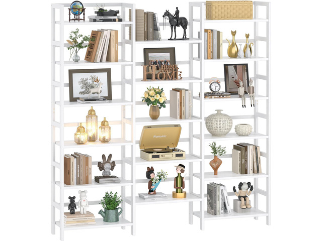 Bamboo Bookshelf, 71 Tall Triple Wide Bookcase with 17 Open Storage Shelves, 6-Tier Etagere with Back Rails, Large Display Shelf for Books, Plants,...