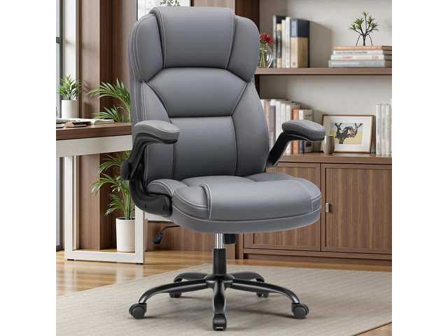 PU Leather Office Chair, Ergonomic High-Back Desk Computer & Gaming Chair with Adjustable Height, Rolling Swivel & Flip-Up Armrests, Comfy Padded...