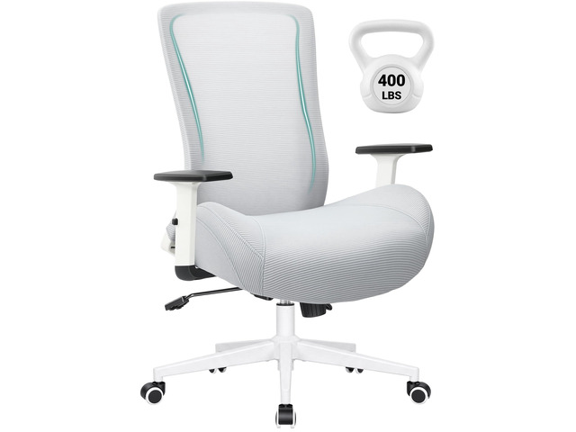 Big and Tall Home Office Desk Chair 400lb Capacity for Heavy People, Ergonomic Wide Mesh Desk Chair with Stepless Recline & Lock, 5.5' Thick...