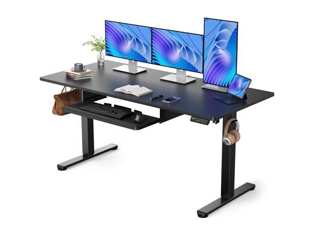 Large Electric Standing Desk with Keyboard Tray, 63x28 Inches Adjustable Height Sit Stand Up Desk, Home Office Desk Computer Workstation, Black