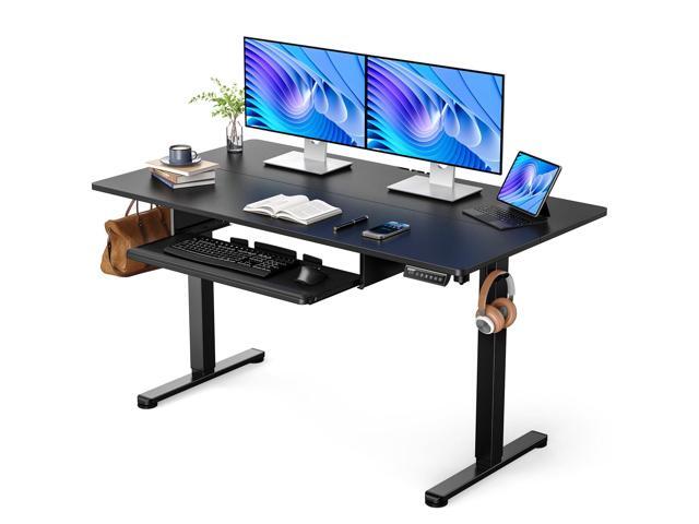 Electric Standing Desk with Keyboard Tray, 55x28 Inches Adjustable Height Sit Stand Up Desk, Home Office Desk Computer Workstation, Black