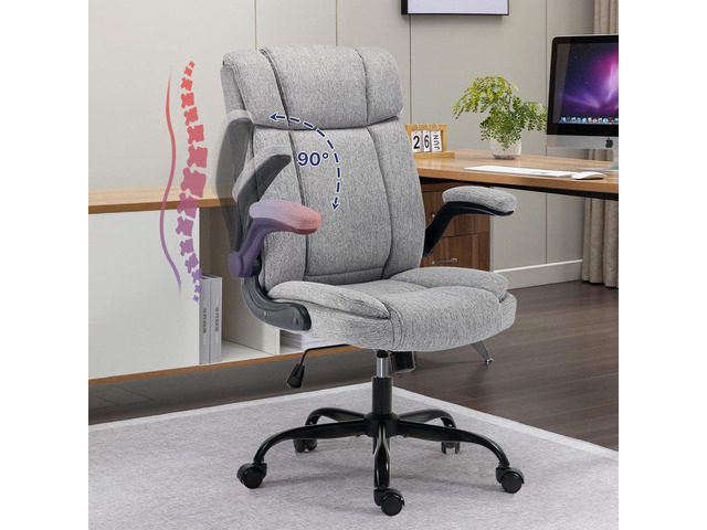 Office Chair High Back Ergonomic Executive Computer Desk Chair Comfortable Fabric Padded Home Office Desk Chairs with Flip-up Arm Rest Adjustable...