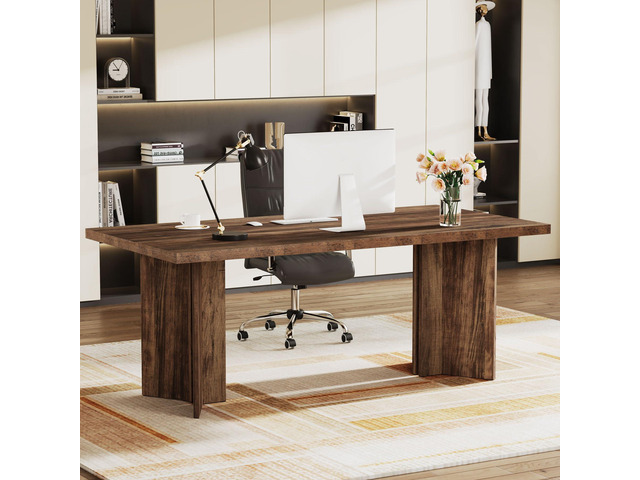 63-inch Executive Desk, Vintage Office Computer Desk with Large Tabletop, Farmhouse Wood Writing Conference Table Workstation for Home Office,...