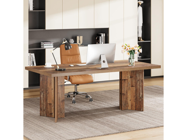 63-inch Executive Desk, Vintage Home Office Computer Desk with Large Tabletop, Farmhouse Wood Writing Conference Table Workstation for Office,...