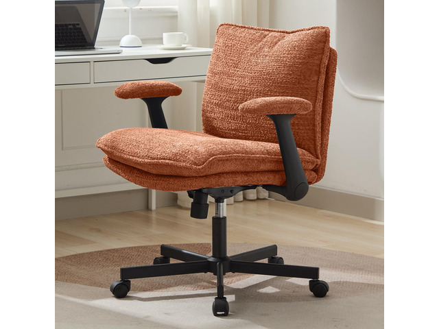 Criss Cross Legged Office Chair with Wheels and Flip-Up Arms, Upholstered Criss Cross Desk Chair, Wide Seat Chairs for Home Office, Vanity,...