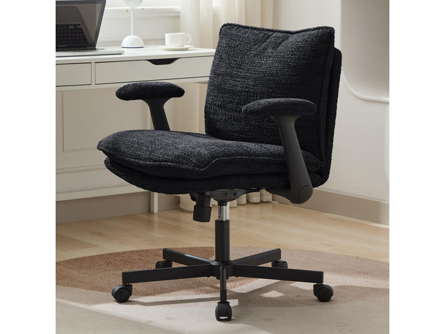 Criss Cross Legged Office Chair with Wheels and Flip-Up Arms, Upholstered Criss Cross Desk Chair, Wide Seat Chairs for Home Office, Vanity,...