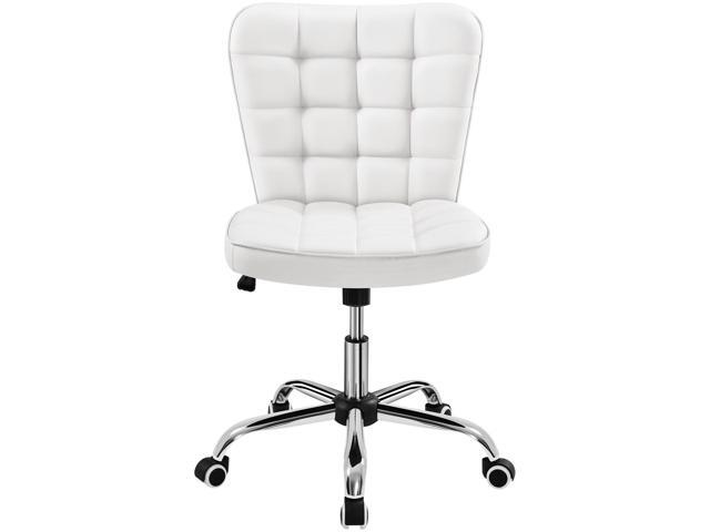 Armless Desk Chair Modern Tufted Office Chair Faux Leather Upholstered Computer Chair with Adjustable Seat Height and Rolling Wheels for.