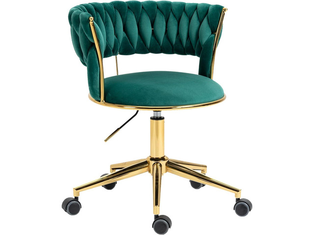 Velvet Office Desk Chair with Hand Woven Backrest, 360° Swivel & Height Adjustable Task Chairs, Makeup Chair, Living Room Chairs with Stainless...