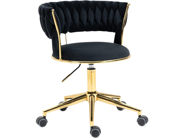 Velvet Office Desk Chair with Hand Woven Backrest, 360Â° Swivel & Height Adjustable Task Chairs, Makeup Chair, Living Room Chairs with Stainless...