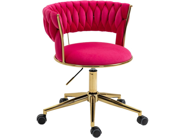 Velvet Office Desk Chair with Hand Woven Backrest, 360° Swivel & Height Adjustable Task Chairs, Makeup Chair, Computer Chair with Stainless Base...