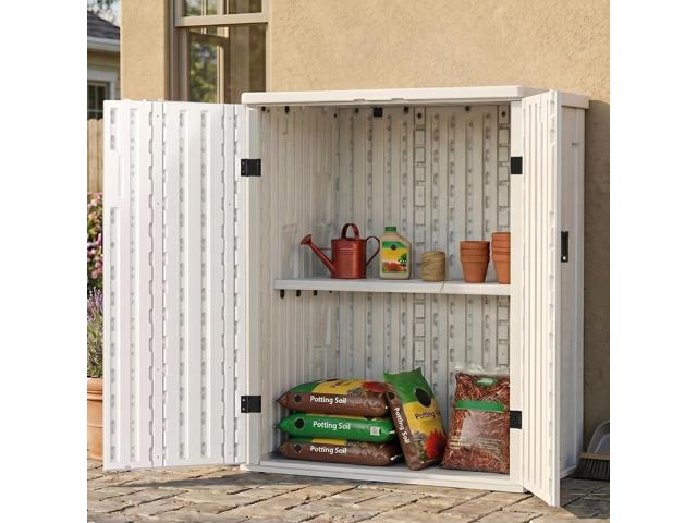 Heavy Duty Small Storage Cabinet Outdoor Weatherproof, 14 Cuft Garage Storage Cabinet with 2 Adjustable Shelves, Lockable Kitchen Pantry Closer...