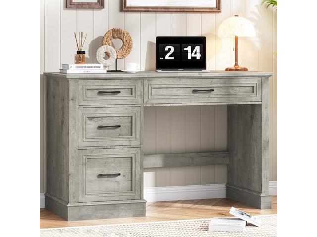 Farmhouse 47' Executive Desk with 3 Drawers and Adjustable File Drawer, Workstation Computer Desk for Home Office, Study, Grey
