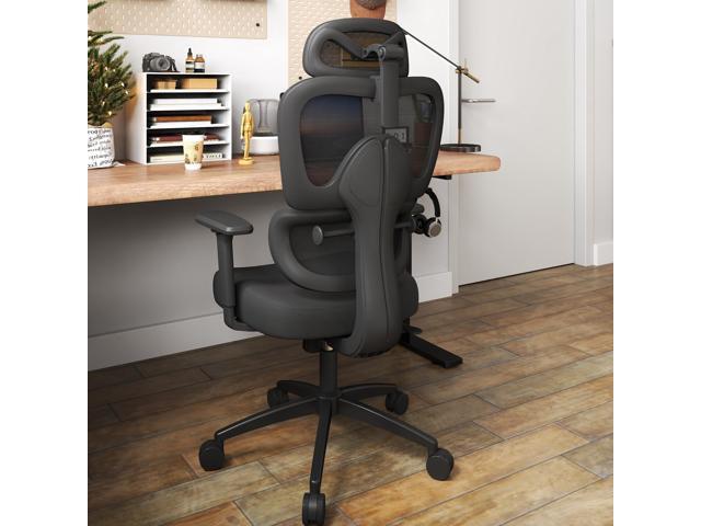 Ergonomic Office Chair with Adjustable Lumbar Support, 3D Arms and Headrest, High Back Wide Desk Computer Chair with Wheels, for Home & Office, Black