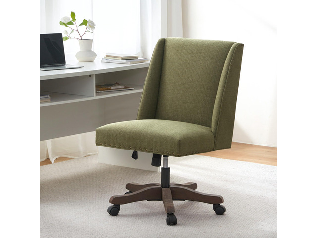 Upholstered Armless Office Chair with Wooden Legs, Modern Adjustable Home Office Desk Chair Computer Chair Swivel Chair for Home Office Study...
