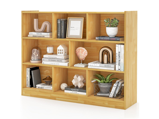 8 Cube Bookcase, Freestanding 3-Tier Open Bookshelf, Burlywood Modern Storage Display Cabinet, Wood Cube Storage Organizer for Living Room, Home...