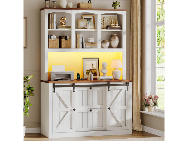 2 Drawer File Cabinet with Power Strip, 41 Farmhouse Filing Cabinet fits Legal, Letter, A4 Size Files for Home Office, Printer Stand with Storage...