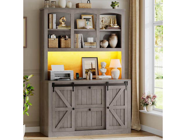 2 Drawer File Cabinet with Power Strip, 41 Farmhouse Filing Cabinet fits Legal, Letter, A4 Size Files for Home Office, Printer Stand with Storage...