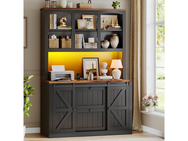 2 Drawer File Cabinet with Power Strip, 41 Farmhouse Filing Cabinet fits Legal, Letter, A4 Size Files for Home Office, Printer Stand with Storage...