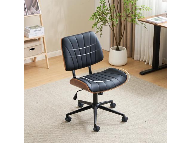 Wide Curved Seat & Back Armless Home Office Chair,Ergoromic Adjustable-Height Desk Chair,Swivel & Tilting Function,Stylish Walnut Task Chair for Meeing.