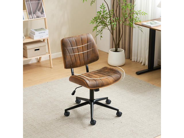 Wide Curved Seat & Back Armless Home Office Chair,Ergoromic Adjustable-Height Desk Chair,Swivel & Tilting Function,Stylish Walnut Task Chair for Meeing...