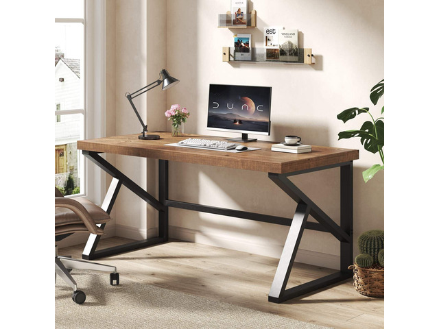 60 Inch Solid Wood Computer Office Desk Small Writing Desks for Home Minimalist Large Rustic Real Natural Wood Table for Home Office Industrial...