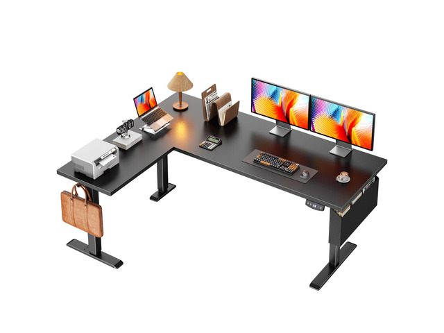L Shaped Electric Standing Desk,63 Inch Adjustable Height Sit to Stand Corner Desk with Memory Presets, Reversible Computer Table for Home Office,...