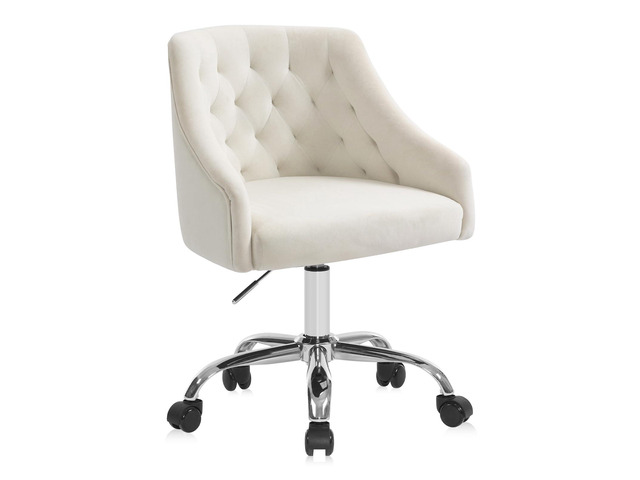 Home Office Chair, Velvet Swivel Adjustable Accent Vanity Chair with Arms Nailhead Trim for Bedroom, for to Living Room, Studying, Office (Ivory...
