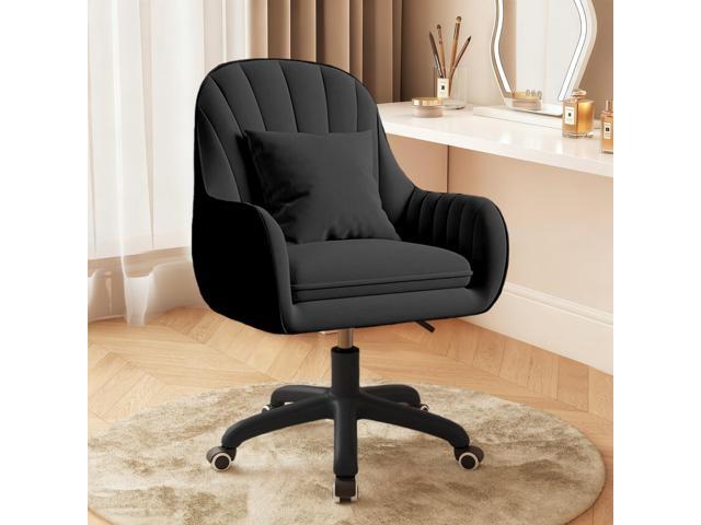Upholstered Desk Chair with Pillow Swivel Rolling Accent Chair for Women Girls, Adjustable Height Vanity Chair with Wheels for Living Room, Home...