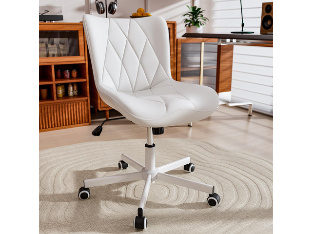 Armless Desk Chair, Morden Home Office Chair no Arms, Adjustable Height & Rocking Computer Chair, PU Leather Vanity Chair, Ergonomic Seat Soft...