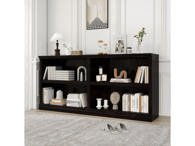 64' W Double Wide Horizontal Bookshelf, 2 Tiers 4 Storage Cube Book Case Open Shelf Bookcase, Display Cabinet Organizer Indoor Furniture, Home...