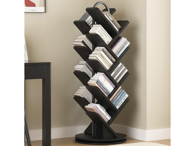 16-Tier Tree Rotating Bookshelf, 360° Rotating DVD Rack, Spinning Standing Bookcase for Magazines DVDs Books, Corner Bookcase for Living Room...