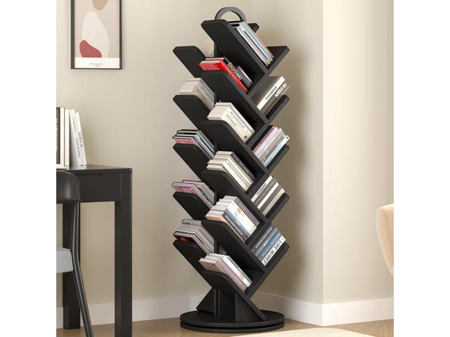 20-Tier Tree Rotating Bookshelf, 360 Degree Spinning Standing Bookcase for Magazines DVDs Books, Corner Bookcase for Living Room Bedroom Study, Black