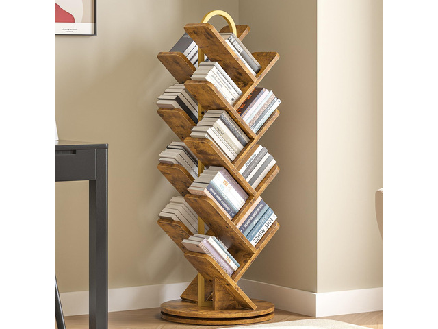 16-Tier Tree Rotating Bookshelf, 360 Degree Spinning Standing Bookcase for Magazines DVDs Books, Corner Bookcase for Living Room Bedroom Study,...