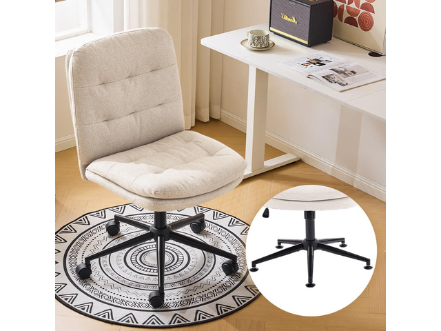 Mid Back Armless Office Desk Chair with Wheels/no Wheels,360°Rocking Swivel Vanity Chair with Thickened Cushion,Adjustable Height Rolling for...