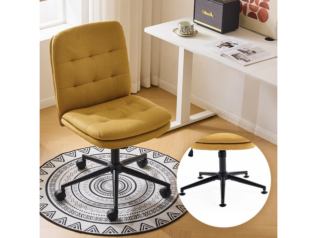 Mid Back Armless Office Desk Chair with Wheels/no Wheels,360°Rocking Swivel Vanity Chair with Thickened Cushion,Adjustable Height Rolling for...