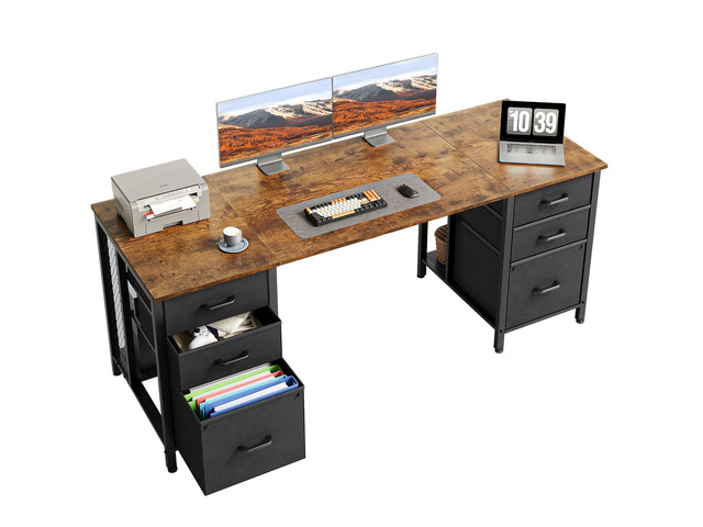 63 inch Computer Desk with File Drawers Cabinet, Modern Office Desk with Large Storage for Home Office, Study, Gaming, Vintage