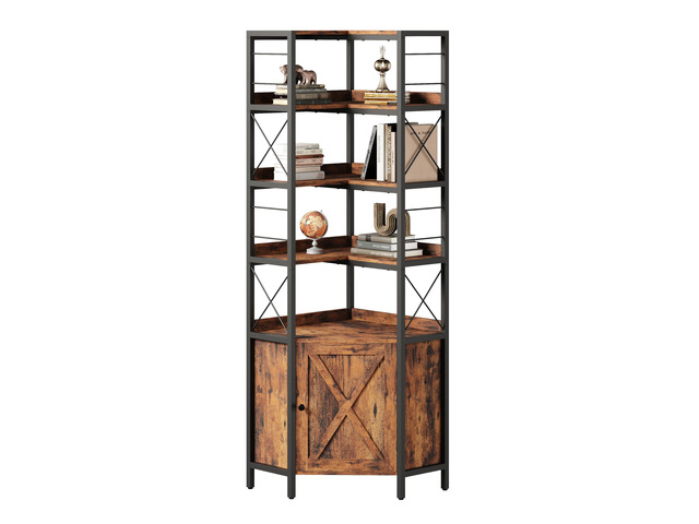 Corner Bookshelf, 78 in Tall L Shaped Bookshelf with Baffles, Industrial Bookcase with Doors, Corner Display Shelf for Living Room Home Office