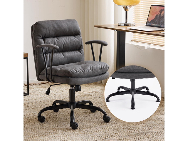Padded Grey Desk Chair with/No Wheels,Dual-Base,Removable Armrests,Adjustable Comfy Rolling Swivel Computer Task Nail Tech Chair for Home...