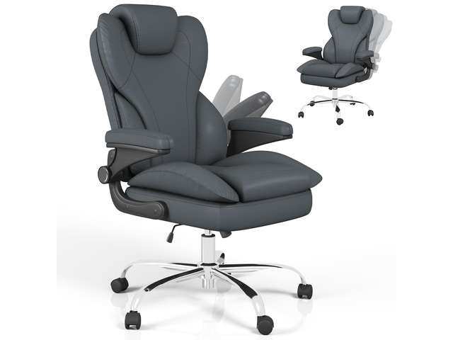Office Chair, Ergonomic Big and Tall Desk Leather Chair with Padded Flip-up Arms, Adjustable Tilt Lock, Heavy Duty Swivel Rolling Computer Chair...